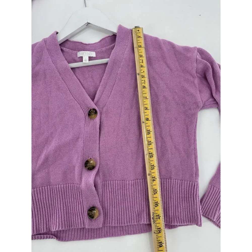 Abound Cardigan Sweater Womens Small Purple Buttons Knit 100% Cotton Stretch